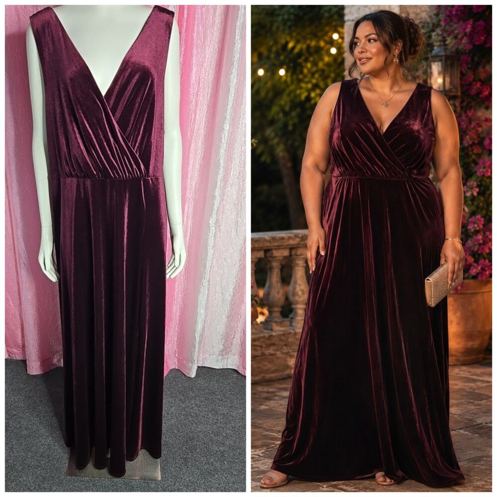 Torrid Merlot Romantic Velvet Cocktail Special Occasion Maxi Dress Size 3X